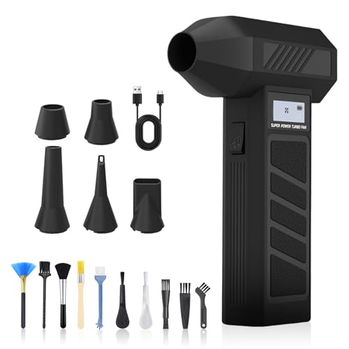 YLSD Electric Air Duster, 130000RPM Mini Turbo Jet Blower with Display Screen & LED Light, 4 Gear Adjustable Compressed Air Blower, Powerful Dusters for PC, Car, Home & Outdoor Cleaning