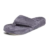 Acorn Women's Spa Thong Slippers with Cloud Contour Comfort - Arch Support and Plush Fluffy Terry Lining, Perfect for Beach, Camping, Poolside, or Bathroom Wear, Squid Ink, 8 - 9
