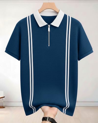 Image of AUSK Men Casual T-Shirt, Texture Printed Half Sleeve Tshirt for Mens, Polo Tshirt