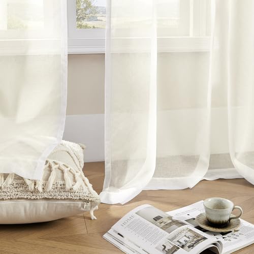 Image of Sheer White Curtains, Sheer Curtains 63 inch Length 2 Panels Set, Rod Pocket Voile Fimly Sheer Drapes for Living Room /Bedroom, Light Filtering Curtain for Small Window 2pcs, Each 52 inch W x 63 inch L