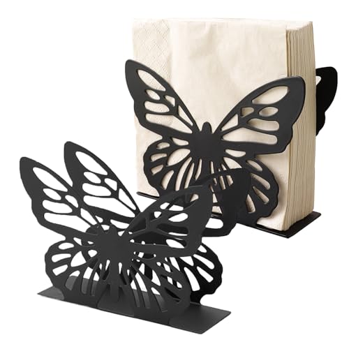 EnixwH 2 Stück Schmetterlingsförmiger Serviettenhalter Schwarz Serviettenständer Serviettenspender, Vertikaler Serviettenhalter Aus Gusseisen für Tischdekoration in Küche, Esszimmer (Schwarz)