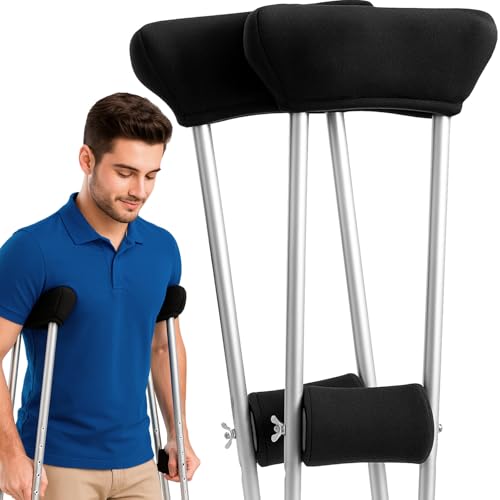 Vive Fleece Crutch Pads & Hand Grips – Soft Underarm Cushion Padding for Crutches – Comfortable Foam Support, Washable, Breathable Accessories for Adults & Youth – Armpit Pain Relief (Black)