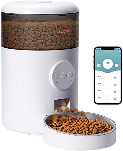 WOPET Automatic Cat Feeder, WiFi Cat Feeder with APP Control for Cats and Dogs, 4L Dog Feeder with Stainless Steel Bowl, 15 Meals Per Day, Up to 10s Meal Call for Pets (Grey)