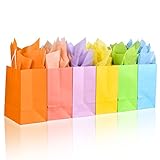 Gift Bags with Tissue Paper, 24 Pack Small medium Size Gift Wrapping Paper Bags with Handle in Bulk Cute Solid Rainbow Colorful Plain Little Medium Kraft goodies bags set Return Party Favor Present Bags for Kids Baby Happy Birthday (Small)