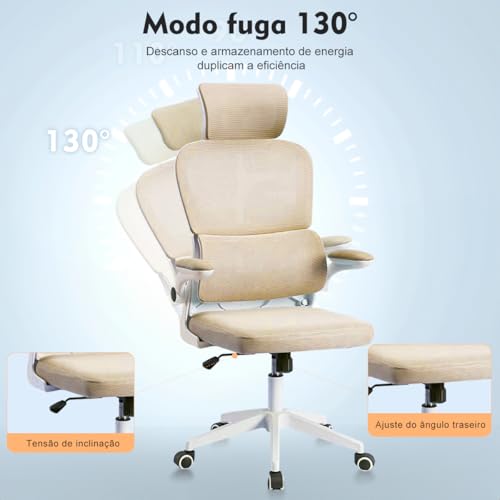 Cadeira de escritório, design ergonômico com suporte lombar independente, malha respirável e encosto
