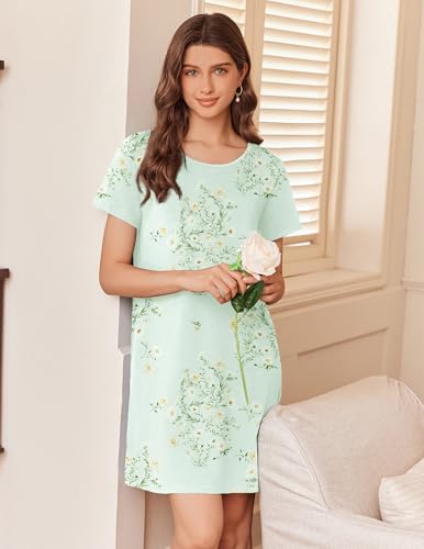Image of Ekouaer Nightgowns for Women Cotton Sleepshirts Short Sleeve Nightshirt Tshirt Night Gown Casual Sleepdress Comfy Nightdress