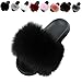 Claquettes Femmes Fourrure de Lapin Pantoufles Femmes Chausson Peluche Slippers Sandales Fausse Fourrure Bout Ouvert Maison Chaussures Fluffy Mules