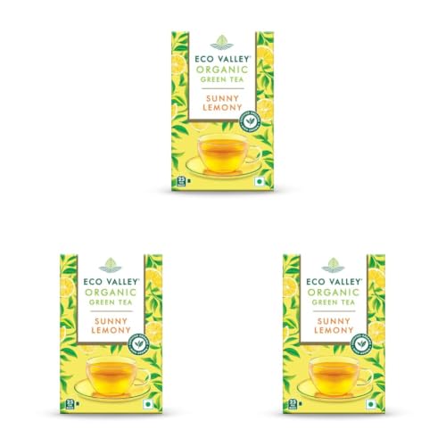 Image of Eco Valley Organic Green Tea | Sunny Lemony | 25 Tea Bags | Grown In Nilgiris | Zero Calories | Rich In Antioxidants | Rich In Vitamin C | 50g Pack of 3