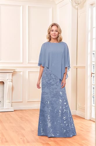 2 Pieces Mother of The Bride Dresses for Women Scoop Neck with Sleeve Sequin Chiffon Formal Evening Formal Dress3