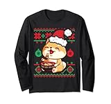 Ugly Christmas Sweater Kawaii Anime Shiba Inu Eating Ramen Long Sleeve T-Shirt