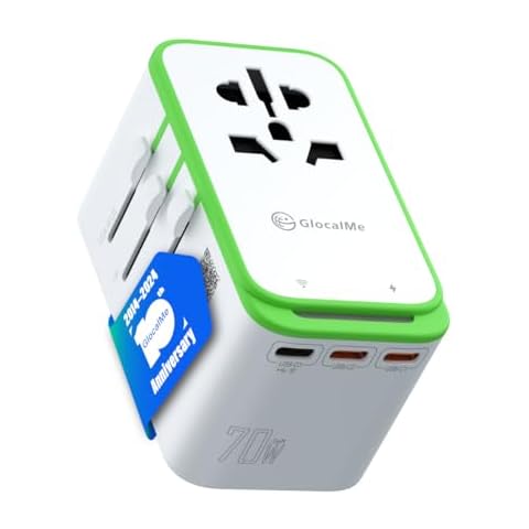 GlocalMe RoamPlug Universal Travel Adapter with 4G WiFi Mobile Hotspot and US 8GB Data, All-in-One International Power Plug Adapter, 4 USB Ports and Max 70W Output for EU UK AUS Cover