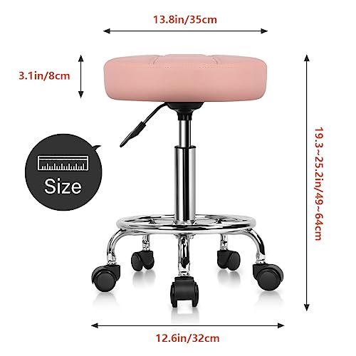 KKTONER 丸回転スツール キャスター付き 昇降椅子 PUレザー 高さ調節可能 製図作業椅子 カウンターチェア オフィスチェア S サイズ (ピンク) [3]