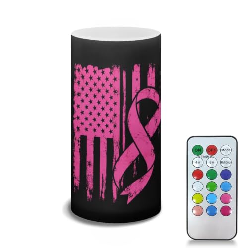 Image of Poceacles Flameless LED Candle Battery Powered Votive Lights Realistic Pillar Candle Decorative Tea Lights for Breast Cancer Awareness Indoor Outdoor Decor, Pink Ribbon American Flag Black