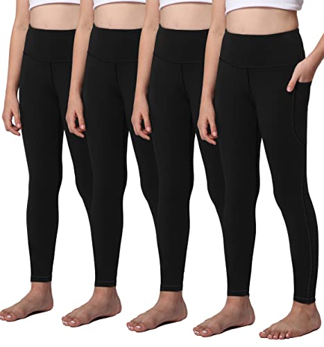 AENLLEY Yoga Active Leggings for Girls with 2 Pockets - Kids Workout Yoga Pants for Athletic (Pack of 2
