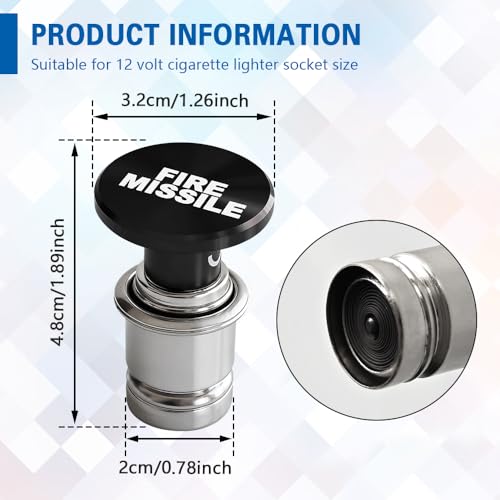 Image of Fire Missiles Button Car Cigarette Lighter Plug, Car Cigarette Lighter Replacement, Aluminum Alloy Push Button Lighter Plug, Standard 12V Fast Heating Power Socket for Auto