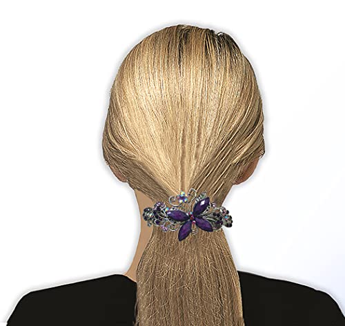 Set Of 2 Butterfly Barrettes Sparkly Crystals Colorful Beads 0053-2Purpleow #TOP4