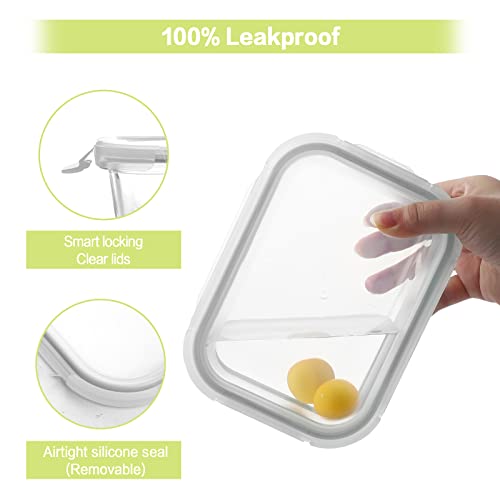 Homberking 9 Pack Glass Meal Prep Containers 3 & 2 & 1 Compartment, Glass Food Storage Containers With Lids, Airtight Glass Lunch Bento Boxes, Bpa-Free & Leak Proof (9 Lids & 9 Containers) - White #TOP2
