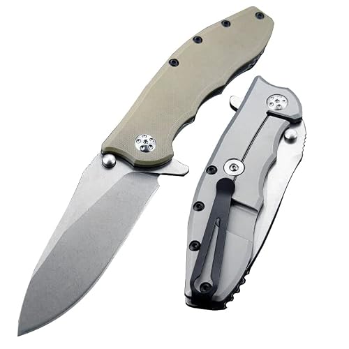 Flipper Folding Knife , Kvt Ball Bearing Assisted Opening System , 8Cr13Mov Steel Drop Point Stonewashed Blade , Coyote Tan G10 Handle And Frame Lock With Reversible Deep Carry Pocket Clip (Coyote Tan Handle) #TOP26