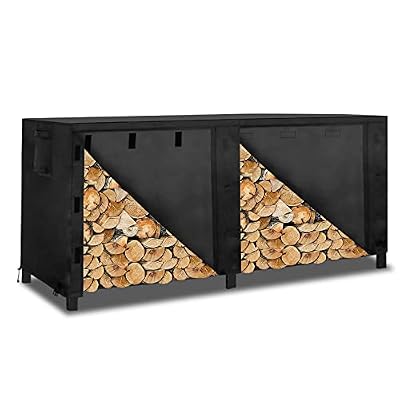 OutdoorLines Outdoor Firewood Rack Cover, Waterproof Wood Rack Covers, Firewood Log Storage Covering for Patio Logs Holder, 8FT Wood Holder Cover, Black, 420D Oxford Fabric (Only Cover, No Rack)