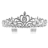 Tinksky Princess Tiara with Comb Shining Crystal Rhinestones Wedding Bridal Tiara Headband (Silver)