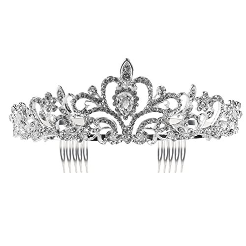 Tinksky Princess Tiara with Comb Shining Crystal Rhinestones Wedding Bridal Tiara Headband (Silver)