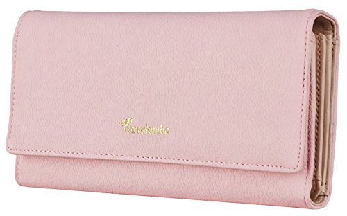 Travelambo Womens Wallet PU Leather RFID Blocking Multi Card Holder Large Capacity Organizer Zipper Coin Purse (Pink 230)