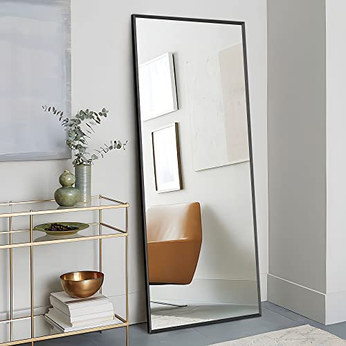 Image of NeuType 43 inchx16 inch Full Length Mirror with Standing Holder Aluminum Alloy Frame Floor Mirror Wall-Mounted Mirror for Living Room, Bedroom, Hanging or Leaning Against Wall, Black (with Stand)