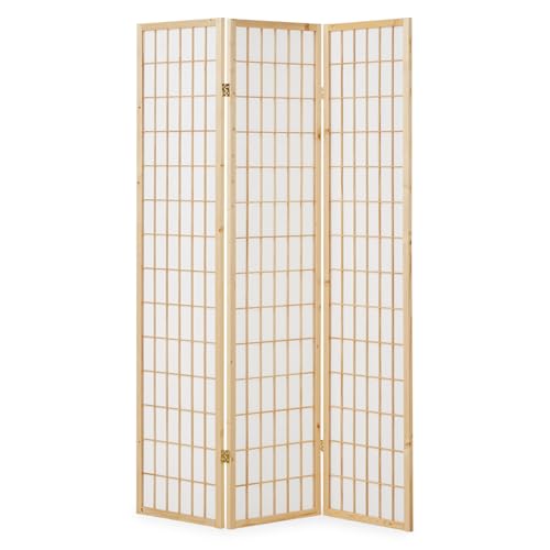 Paravent Pliable Shoji en Bois Naturel | 3 Panneaux | Papier de Riz Blanc | Cloison décorative | Séparateur de pièce | Brise Vue Design