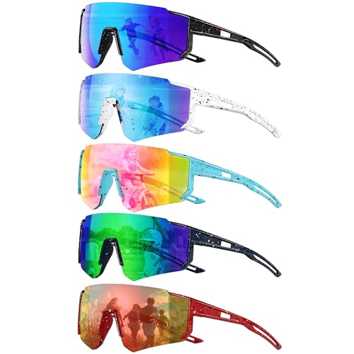 GEVECORI Fahrradbrille Kinder, 5 Stück Sportbrille Kinder UV400 Schutz Polarisierte Sonnenbrille für Jugendliche, Outdooraktivitäten wie Radfahren, Laufen und Golf (5 Stück)