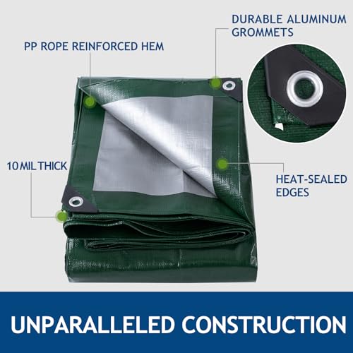 Lona resistente impermeable gris de 8x10 pies, lona protectora multiusos con ojales 4