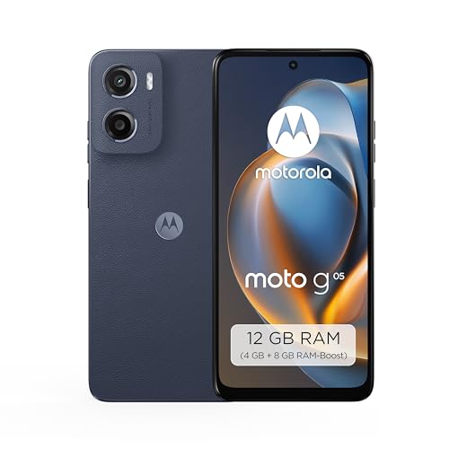 Motorola Moto g05 Smartphone (Kratzfestes 6,67'-HD+-Display Dank Corning Gorilla Glass 3, wasserabweisend, 50-MP-Kamera, 4/128 GB, 5100 mAh, TurboPower-Aufladen, NFC) Demin Blue, inkl. Schutzcover
