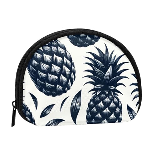 Portable Coin Purse Black-White-Pineapple Mini Zippered Money Pouch Card Holder