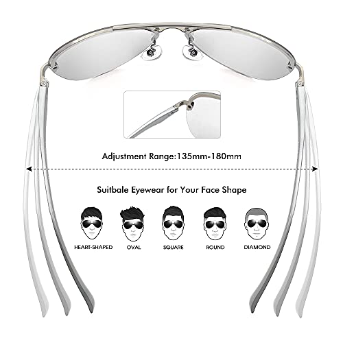 Aviator Sunglasses for Men Polarized UV 400 Protection Rimless Mirrored Driving Mirror Large4
