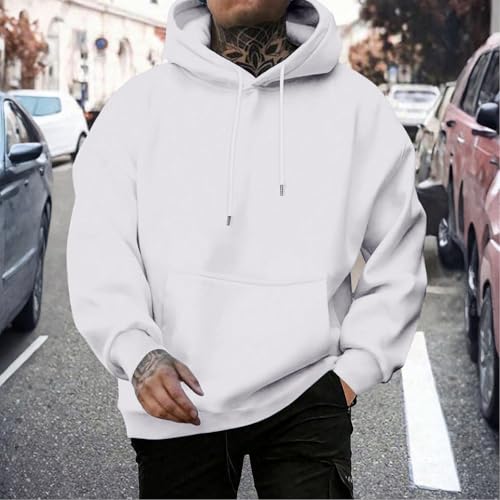 Mens Hoodies Pullover - Drawstring Casual Solid Color Sweatshirt | Fashion Drop Shoulder Top Loose Fit Sweater2