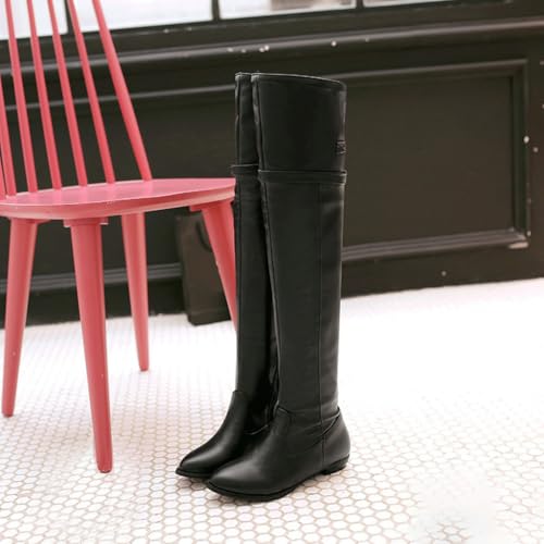 DINTAHA Long Thigh High Boots Flat Leather Thigh High Low Heel Boots Over The Knee Boots2