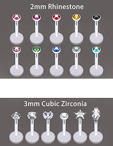 Jenxnjsjo Plastic Threadless Lip Rings Cartilage Earring Labret Ashley 16g 8mm 16 Gauge Surgical Steel Clear Flat Back Tragus Helix Conch Medusa Monroe Piercing Jewelry for Women Internally Threaded3