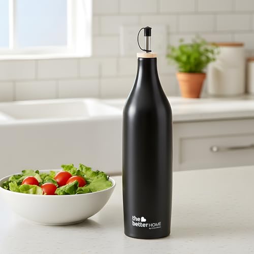 Image of The Better Home Matte Black Ceramic 750ml Capacity Bar Accessories Bottle Pour Spouts | Drip-Free Spout Wooden Stopper Lid Odor Resistant Stain Resistant Airtight Leakproof Modern Tableware Design