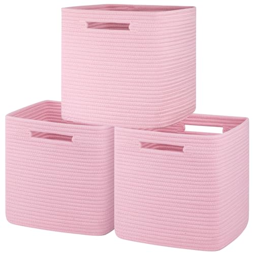 Image of SIXDOVE Storage Cubes - 11 Inch Cotton Rope Woven Baskets for Shelves, Organizing, Kids, Baby Nursery - 3 Pack - Pink