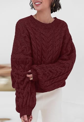 Image of PRETTYGARDEN Womens Sweaters Spring 2026 Cable Knit Long Sleeve Crewneck Oversized Sweater Chunky Pullover Loose Outfits
