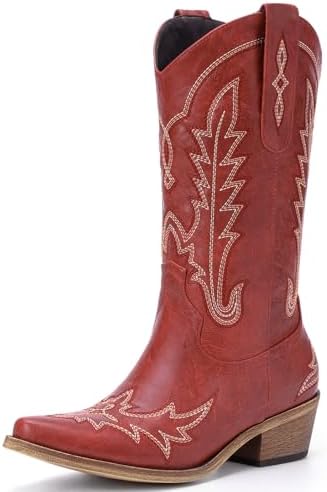 Cowboy Boots for Women - Cowgirl Boots with Embroidery, Chunky He...