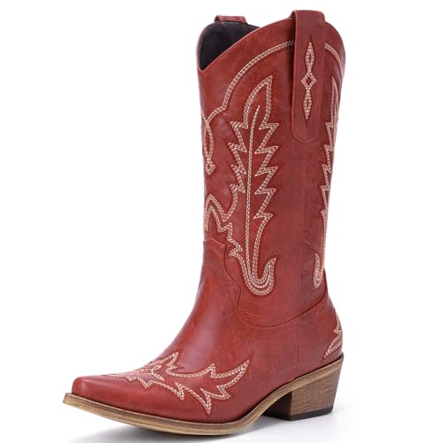 Cowboy Boots for Women - Cowgirl Boots with Embroidery, Chunky He...