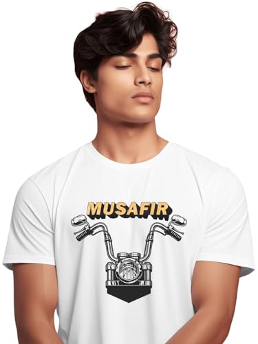 Image of T-Shirt for Men - 100% Cotton Ladakh Motorcycle Rider Half Sleeve Round Neck Graphic Print | Regular & Oversized Fit | 180 /220 GSM | S-5XL | Black, Navy Blue, Olive, Red, White