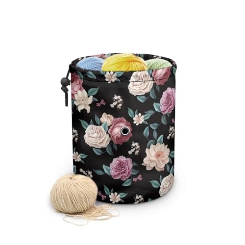 Image of Sellikakes Skein Ball Storage Yarn Holder, Purple White Flower Knitting Crochet Bag, Crochet Storage Organizer, Yarn Holder Store Skein Ball, Crocheting Needles Accessories