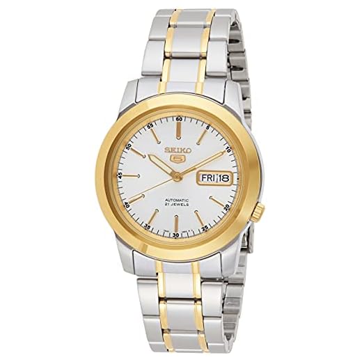 SEIKO Relógio masculino SNKE54 5 automático com mostrador branco em dois tons de aço inoxidável, Azul, Relógio automático