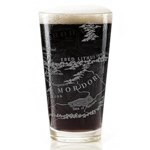 MAP OF MORDOR & GONDOR Engraved 16oz Pint Glass | Inspired by Tolkien LOTR and Middle Earth | Great Christmas Gift Idea | Unique Elvish Hobbit Wizard Fantasy Decor!