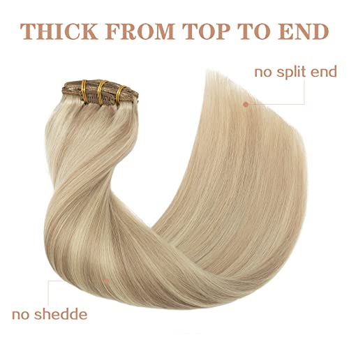 Image of S-noilite Hair Extensions Clip in Human Hair 20 Inch Light Blonde Highlighted Golden Blonde Double Weft Thick Silky Straight Seamless Remy Hair Clip ins for Women 7PCS 120g-#(P16 /22)