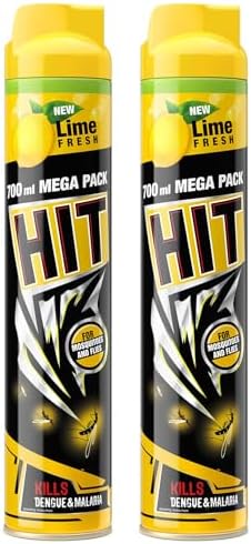 HIT Flying Insect Killer - Mosquito & Fly Killer Spray (700ml) | Lime Fragrance | Instant Kill | Protection from Dengue & Malaria, pack of 2