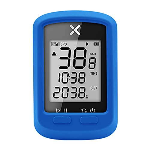 XOSS G GPS Bike Computer, Wireless Bluetooth Bike Speedometer and Odometer, Rechargeable Cycling Computer MTB Tracker LCD Automatic Backlight Display, IPX7 Waterproof with Cover (Blue)
