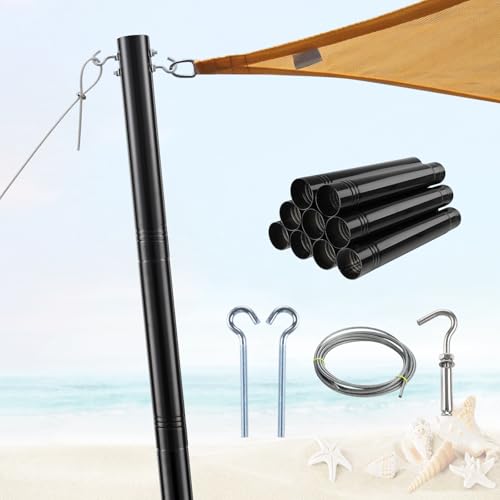 1 Pack Heavy-Duty Shade Sail Support Pole - 11FT Height-Adjustable 2.4' Anti-Corrosion Metal Post...