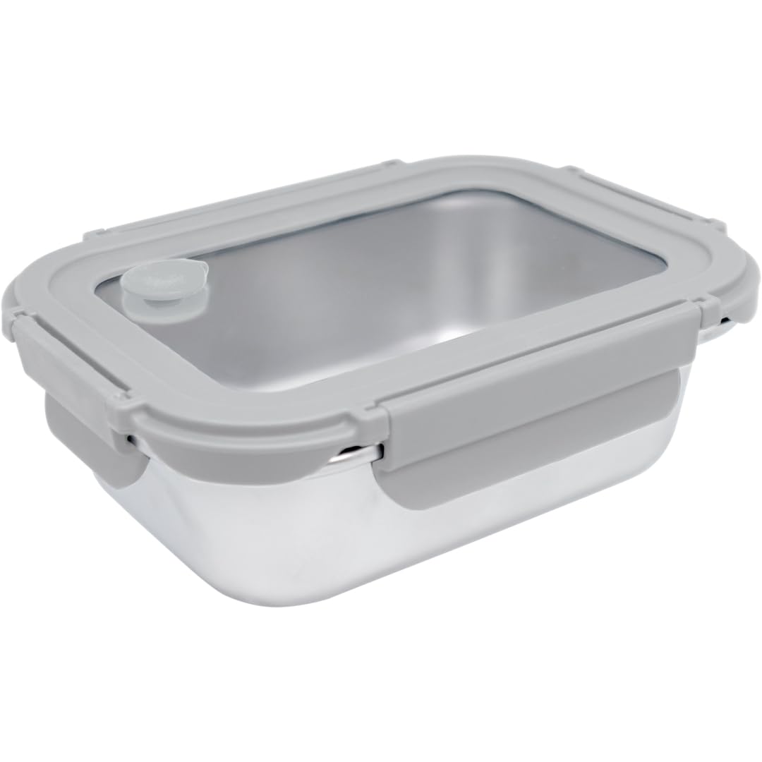Nerthus FIH 1543 lunchbox ze stali nierdzewnej 1200 ml z hermetyczną szklaną pokrywką do mikrofalówki bez pokrywki idealny do pracy